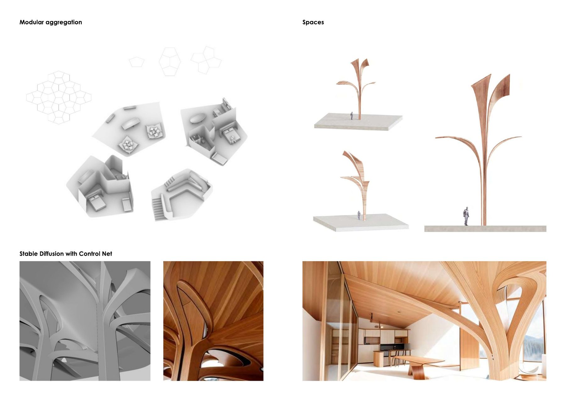 Modular aggregation, spatial studies, and Stable Diffusion exploration